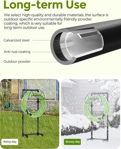 LAND·VOI Freestanding Garden Water Hose Storage Holder Stand for Outside, 160-Ft Hose Heavy Duty Metal Hanger Reel Organizer Outdoor Yard Lawn, Standing Keeper Rack with Ground Stake, Black GHH02B