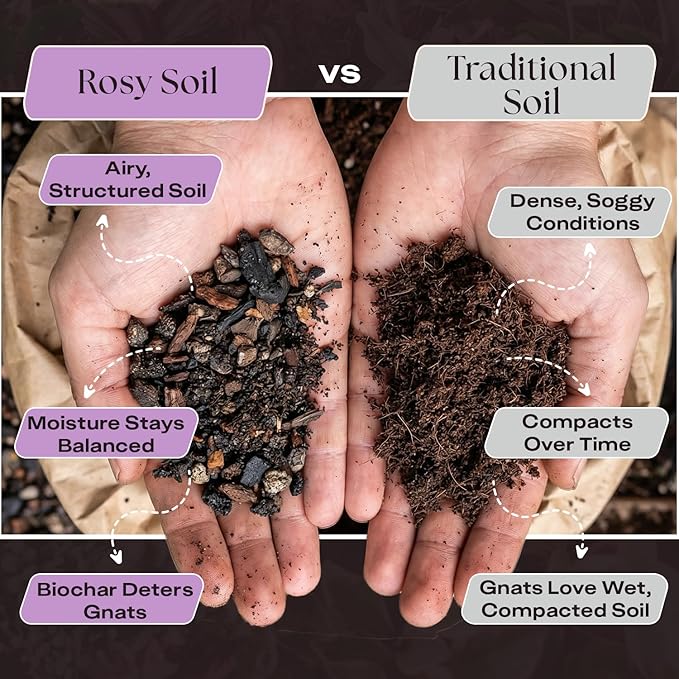 Rosy Soil Orchid Potting Mix - Biochar & Mycorrhizae Blend, Peat-Free Orchid Soil for Repotting, Phalaenopsis, Cattleya, Dendrobium - Ideal for Indoor Gardening - 4 Quarts
