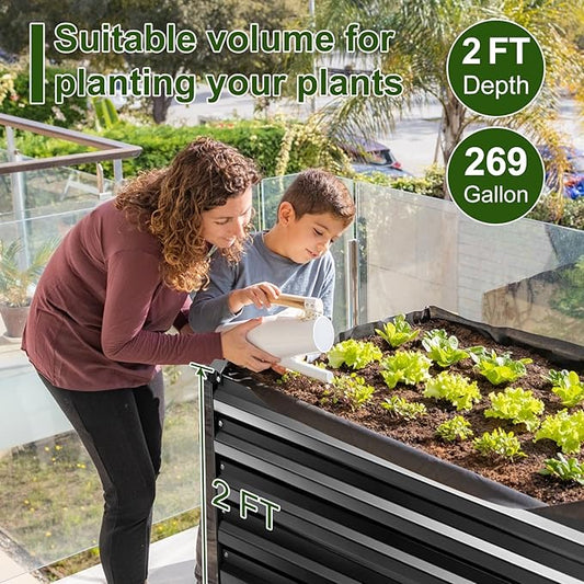 Metal Raised Bed Garden Bed Kit, 6x3x2ft Tall Galvanized Planter Raised Garden Boxes Outdoor, Large Metal Raised Garden Beds for Flowers, Vegetables, Herbs