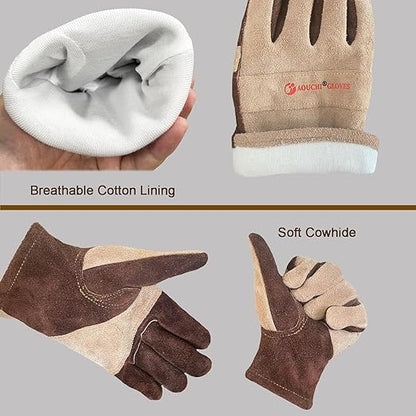 Leather Gardening Gloves for Men, Work Gloves for Welding, Construction, Chainsaw, Farm, Ranch, Yard Work, Abrasion Resistant, Cactus Thorn Proof (Brown, Large)