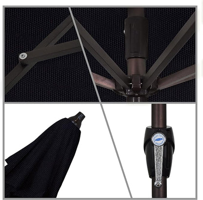 California Umbrella 7.5' Round Aluminum Outdoor Deck, Pool or Patio Umbrella, Crank Lift, Auto Tilt, Bronze Pole, Black