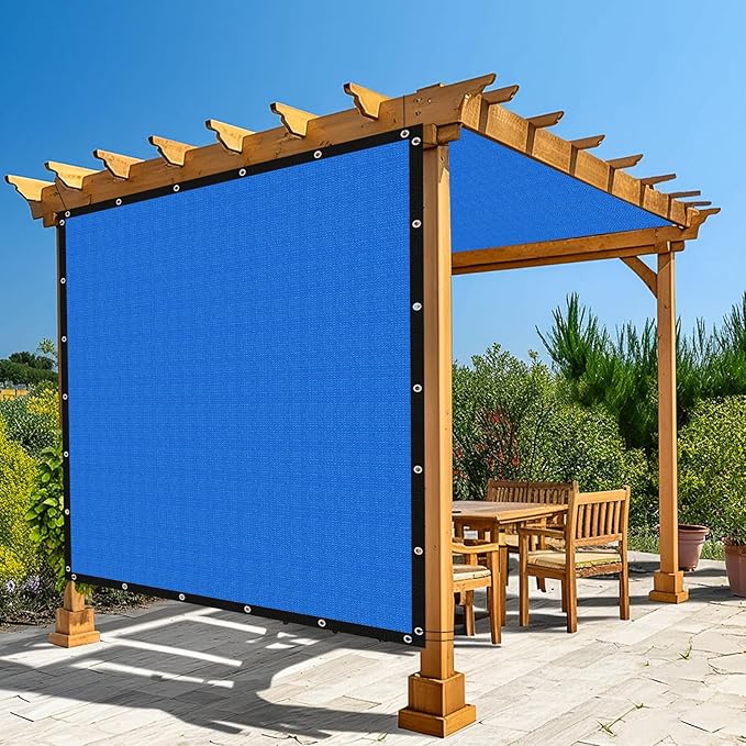 Amagenix 90% Pergola Shade Cover 7' X 8' Sun Shade Cloth with Grommets for Outdoor Garden Patio Porch, Commercial Grade 200 GSM - Cable Zip Ties Included (We Customized) GN108, Blue