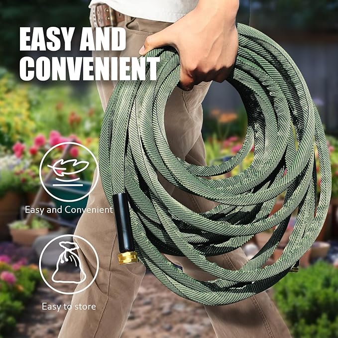 Garden Hose 100 FT, Heavy Duty Water Hose with Aluminum Fittings, Puncture Proof All-weather, Ultra-Lightweight and Flexible, Watering and Cleaning for Outdoor, Lawn