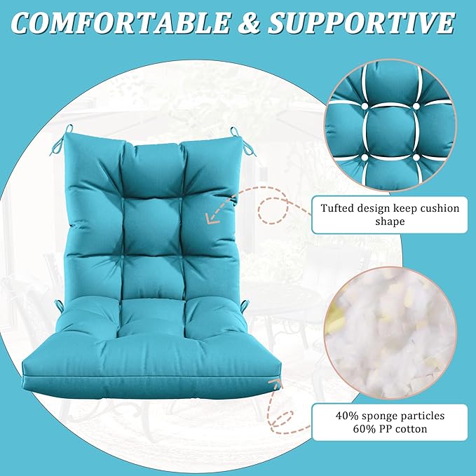 Patio Seat&Back Chair Cushions for Outdoor Furniture，Comfortable Cushions for Rocking/Dining/Lawn Chair-Set of 2