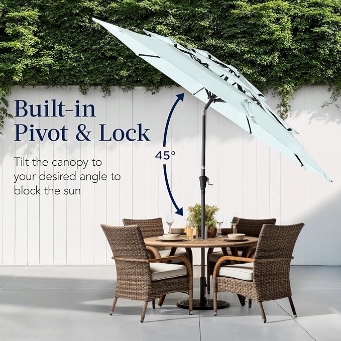 Best Choice Products 10ft 3-Tier Market Patio Umbrella, Outdoor Sun Shade with Tilt, Crank Lift, 8 Ribs for Backyard, Deck, Poolside – Baby Blue
