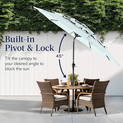 Best Choice Products 10ft 3-Tier Market Patio Umbrella, Outdoor Sun Shade with Tilt, Crank Lift, 8 Ribs for Backyard, Deck, Poolside – Baby Blue