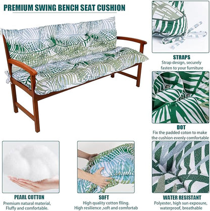 Swing Replacement Seat Cushions, 2-3 Seater Bench Cushions for Outdoor Furnitur with Backrest, Garden Recliner Seat Cushions Waterproof Sofa Pads (Green Leaves, 60x40in)
