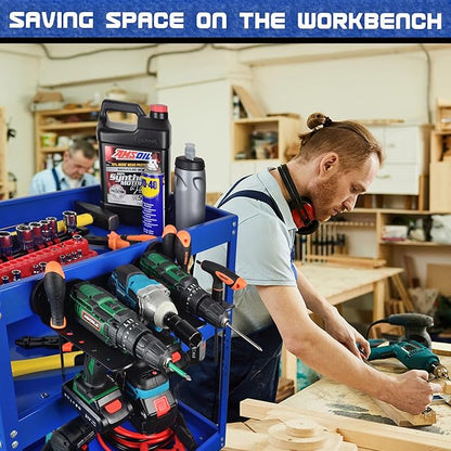 ULIBERMAGNET Power Tool Organizer, 3 Slot Utility Storage Rack Shelf with Screwdriver Holder,Wall Mount Heavy Duty Cordless Drill Holder,Removable Tool Rack Suitable for Garage, Workshop and Warehouse