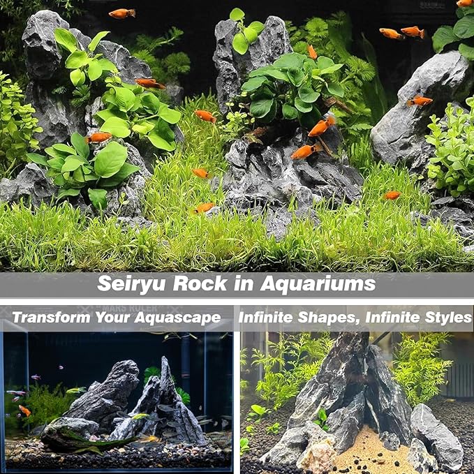 Unocho Aquarium Rocks Natural Seiryu Stone 20lb Aquascaping Rocks for Fish Tank Aquarium Landscaping Decoration Paludarium Amphibian Enclosures(3-10 Inches)