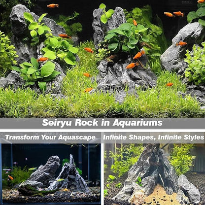 Unocho Seiryu Stone Aquarium Rocks 40lb Natural Fish Tank Rocks for Aquascaping Garden Landscaping Decoration Paludarium Amphibian Enclosures(3-12 Inches)