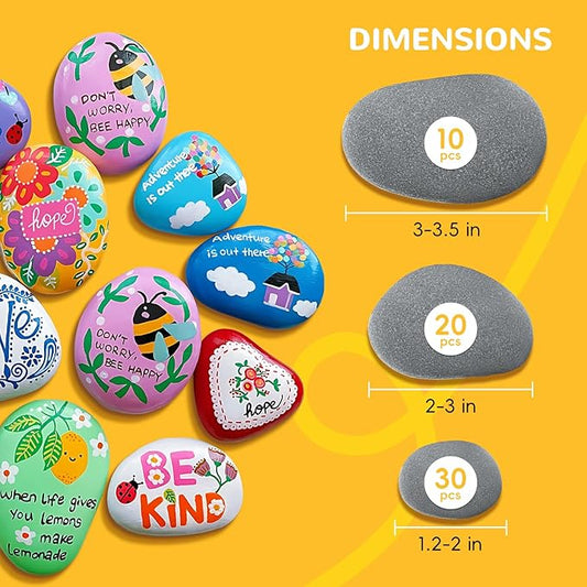 Simetufy 60pcs River Rocks for Painting Flat Smooth Stones for Arts DIY Kindness Rocks Craft Multiple Sizes
