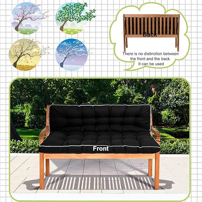 Swing Replacement Cushions with Backrest, 2 or 3 Seater Waterproof Non-Slip Overstuffed Swing Pad, Indoor/Outdoor Bench Cushion for Porch Chair Swing Garden Furniture (Black, 40 * 63 in)