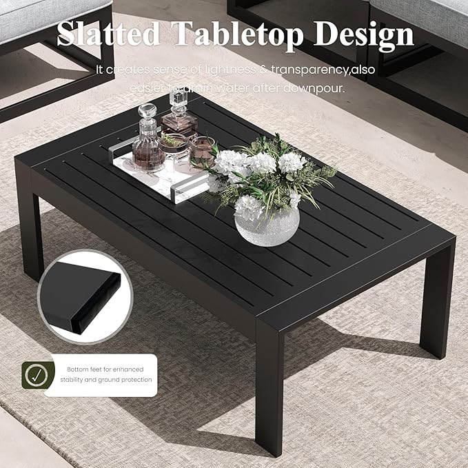LayinSun Large Aluminum Patio Furniture Set, 7 Pieces Modern Outdoor Conversation Set Sectional Metal Sofa Set with Olefin Cushion