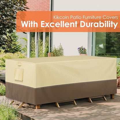 Extra Heavy Duty Patio Furniture Covers - 3 Layer Waterproof Outdoor Furniture Covers for 6-10 Seat Patio Furniture Set - All Seasons Protection - 126"L x 84"W x 28"H