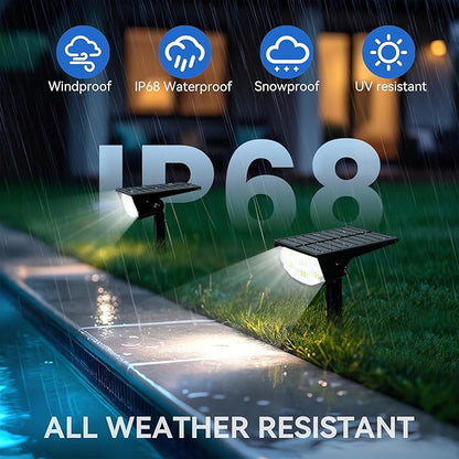 Solar Spot Lights Outdoor IP68 Waterproof, Ultra-Bright Performance，Simple Modes for Easier Operation, Auto On/Off，Solar Powered Landscape Lights for Garden, Yard, Pathway (Cool White, 8 Pack)