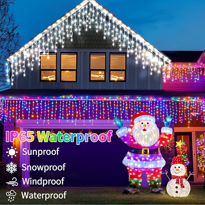 XZAI 800LED 72FT, Fairy Icicle String Lights, Plug-in, Multi-Color & Cool White, Christmas Party Decors, Remote, 8 Modes, Timer, Dimmable, IP65 Waterproof, Hanging for Outdoor & Indoor Use