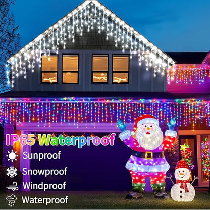 XZAI 800LED 72FT, Fairy Icicle String Lights, Plug-in, Multi-Color & Cool White, Christmas Party Decors, Remote, 8 Modes, Timer, Dimmable, IP65 Waterproof, Hanging for Outdoor & Indoor Use