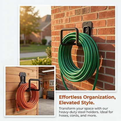 2Pcs Garden Hose Holder Wall Mount, Water Hose Hanger Hook for Outside, Heavy Duty Metal Hose Storage Reel for Garden, Patio, Backyard, Garage, Fence Hose Stand