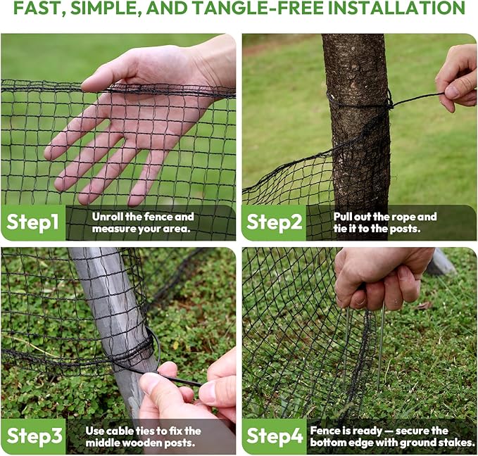 Deer Fence for Garden 7ft x 50ft, Plastic Mesh Deer Fence Netting with Pre-Strung Reinforced Edge, Reusable Temporary Fence, Ideal for Animal Barrier & Garden Fencing for Plants & Fruit Trees