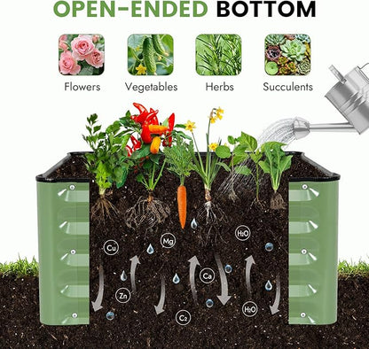 INNO STAGE Galvanized Raised Garden Bed Kits, 2x2x1ft Metal Raised Garden Beds Outdoor, Steel Raised Planter Bed with Gloves for Vegetables & Flowers Patio Ground Planter Box (Olive Green, 2PCS)