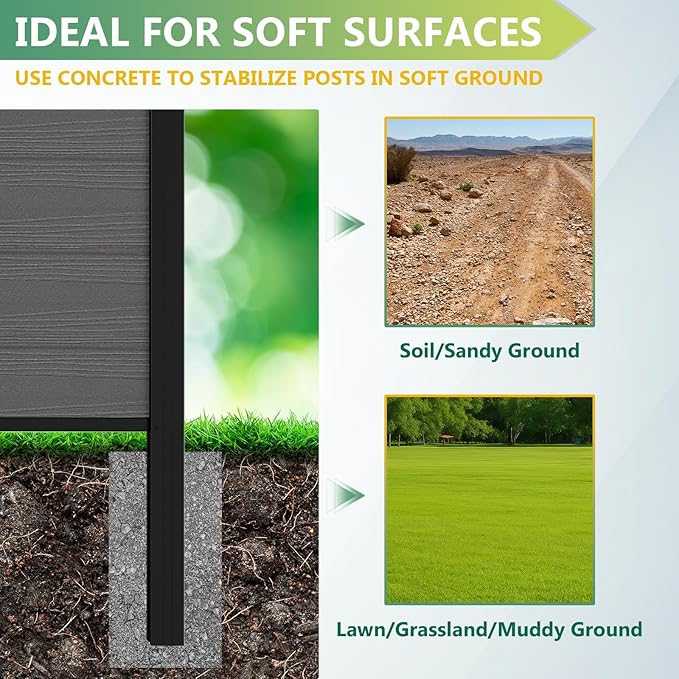 Mondaria Privacy Fence for Outside, 6Ft(W) Outdoor Privacy Panels with 7.6Ft In-ground Post, Wood Plastic Composite Fencing for Patio, Backyard, Garden and Swimming Pool (Silver Gray with 1 Post)