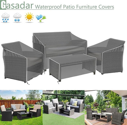 Gasadar Outdoor Furniture Cover Waterproof, 4 Piece Patio Furniture Covers for Patio Loveseat, Chair and Coffee Table, Black