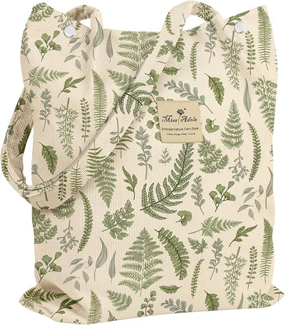 Miss Adola Corduroy Tote Bag for Women - Reusable Totes with Magnetic Buckle & Pocket Aesthetic Design Work Grocery Bags