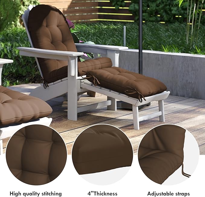 Adirondack Chair Cushion with Ottoman, Folding Adjustable Adirondack Seat Cushions, Waterproof Adirondack Patio Chair Pads for Garden, Deck, or Poolside, Small-Brown-1