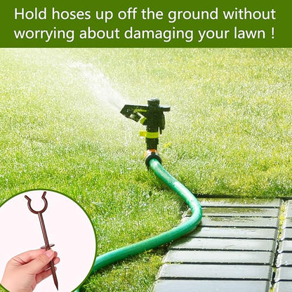 Taiyin 30 Pcs 3/4'' Garden Hose Holder Brackets Garden Guide Holder Decorative Outdoor Guide Stakes Support Spike Plant Tool to Keep off Lawn for Yard (Brown)