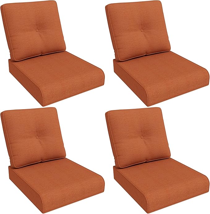 Outdoor Chair Cushions Set for Patio Furniture, 22x25/22x24 Inch, Waterproof & Fade Resistant Patio Chair Cushions, Thick Patio Furniture Cushion for Chair, Sofa, and Couch (Orange, 4 Set)