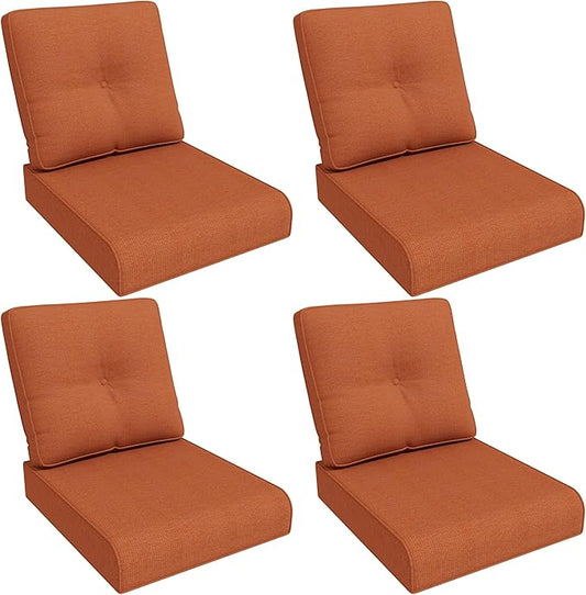 Outdoor Chair Cushions Set for Patio Furniture, 22x25/22x24 Inch, Waterproof & Fade Resistant Patio Chair Cushions, Thick Patio Furniture Cushion for Chair, Sofa, and Couch (Orange, 4 Set)