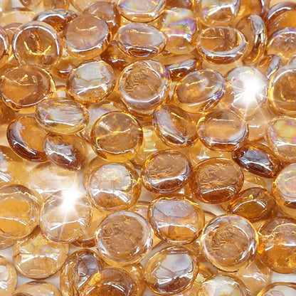 5 Pound Fire Pit Glass 3/4 Inch Reflective Round Fire Glass Drops Beads Rocks for Natural or Propane Fire Pit and Landscaping Amber