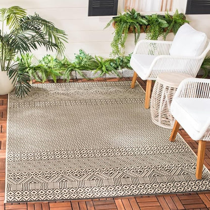 SAFAVIEH Washable Rug Outdoor Courtyard Collection - 6'7" x 9'6", Beige & Black, Non-Shedding & Easy Cleaning, Ideal for Patio, Backyard, Mudroom (CY6235-25612)