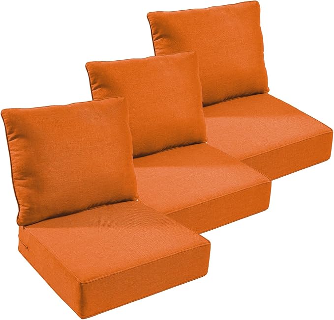 Outdoor Furniture Cushions, 6 inch Thick Seat Cushions for Outdoor Furniture, Waterproof 22x24 Patio Couch Cushions, Replacement Chair/Sofa Cushion, Include 3 Back & 3 Seat Cushion, Thick/Orange