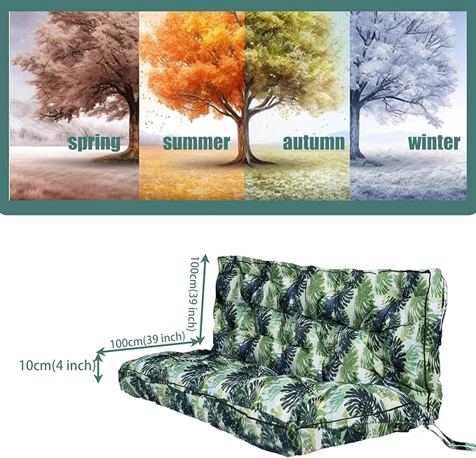 Replacement Cushions for Swing, Swing Cushions 3 Seater Replacement, Waterproof Thicken Washable Pad Cushion for Outdoor Indoor Furniture Swing Patio (Palm Leaves, 40x63 inch)