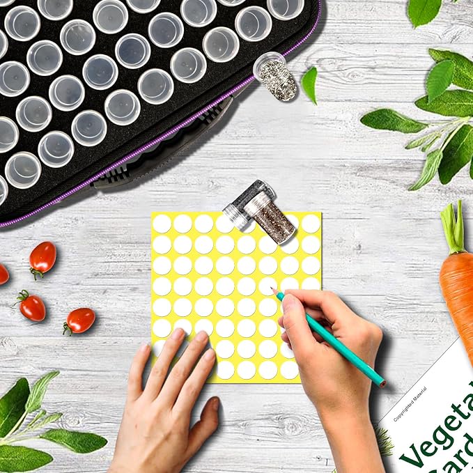 Seed Storage Organizer 60 Slots with Bottles & Envelopes, Seed Packet Storage Case for Garden Seeds, Flower Vegetable Seed Organizer with Labels, Portable Zipper Bag