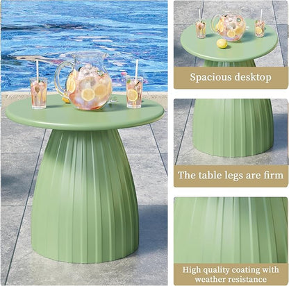Round Metal Outdoor Patio Side Table, Steel Outdoor Accent Table, Small Patio End Table, for Garden, Pool, Yard, Balcony, Living Room, Deck, Weather Resistant, No Assembly, Green