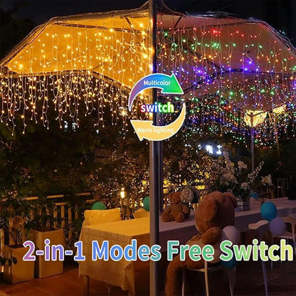 Solar Icicle Christmas Lights Outdoor - 82Ft 660 LED Multi-color Icicle Lights Outdoor Solar Powered with Remote, Color Changing Solar Icicle String Lights Waterproof for Outside Roof House Yard Decor