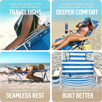 Ostrich the Original 3N1 Lightweight Beach Reclining Lounge Chair with Footrest, Outdoor Furniture for Patio, Balcony, Backyard, or Porch, Blue Stripe