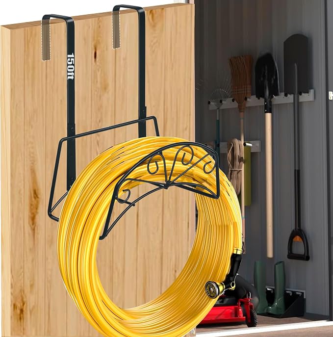 Garden Hose Holder for Outside Yard Hang Over The Door and Fence, Holds Up to 150Ft (2PCS Black)