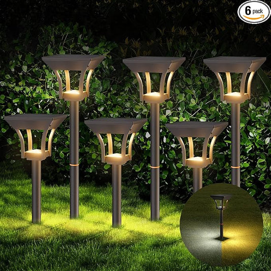 Solar Pathway Lights Outdoor, IP65 Waterproof Bright Solar Outdoor Lights, LED Solar Garden Lights Landscape Lighting for Walkway Lawn Patio Backyard (6 Pack, Warm & Cold White)