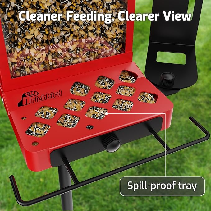 All-Metal Bird Feeder, Wall & Pole Mountable, 2.4L Large Capacity, Heavy-Duty Chew-Proof & Weather-Resistant Design, Easy to Clean & Fill, Attracts Wild Birds for Backyard & Garden