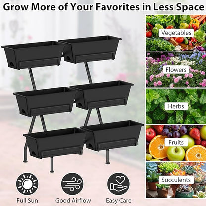 Sunexinlo 3-Tier Vertical Garden Planter with 6 Boxes, 31" Tall Raised Garden Bed with Adjustable Feet for Herbs, Flowers, Vegetables, Ideal for Indoor, Outdoor, Patio, Balcony, Deck Use, Black