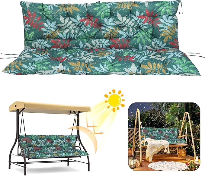2/3 Seater Swing Replacement Cushion, Waterproof Porch Swing Cushions with Backrest, Thickened Bench Cushions for Outdoor Furniture, for Outdoor Patio Swing (Flower Color, 60 * 40 in)