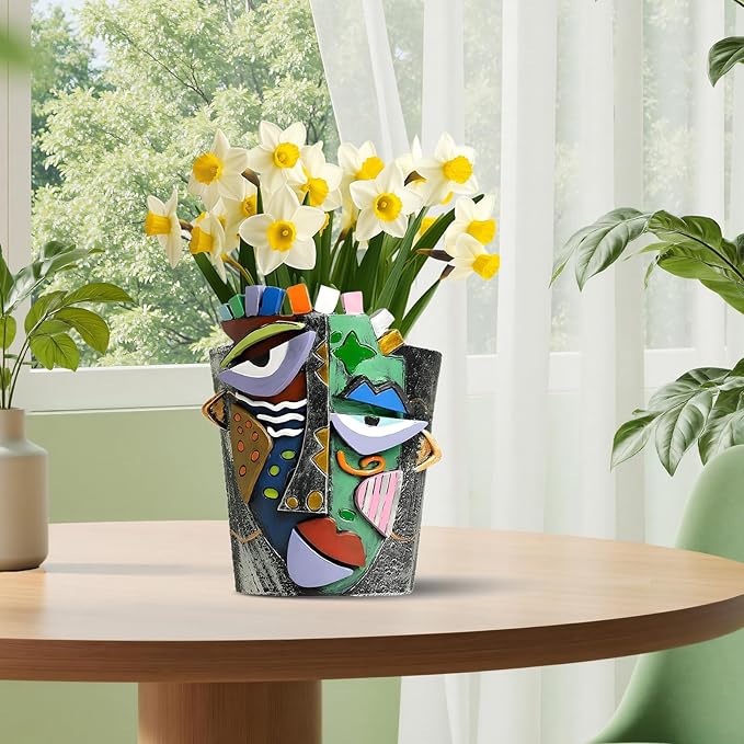 Picasso Abstract Face Planters Pots, Unique Abstract Flower Pot Head Planter Pot Ornaments Resin Brutalist Flowerpot with Drainage Hole for Indoor and Outdoor Plants Home Decor (Bronze)