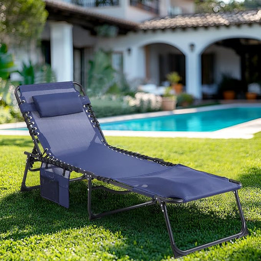 Unovivy Tanning Chairs with Face Hole Set of 2, Patio Lounge Chairs with 5-Position Reclining Back, Portable Folding Outdoor Lounge Chair for Sunbathing, Pool, Patio, Camping
