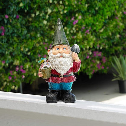 Alpine Corporation 12" Tall Outdoor Garden Gnome with Flower Pot Yard Statue Decoration