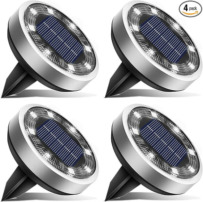 btfarm 4 Pack Solar Lights Outdoor, 8 LED Solar Ground Lights IP65 Waterproof Flat Solar Disc Light, Pathway Lights for Garden Lawn Patio Yard Path Landscape, Cool White