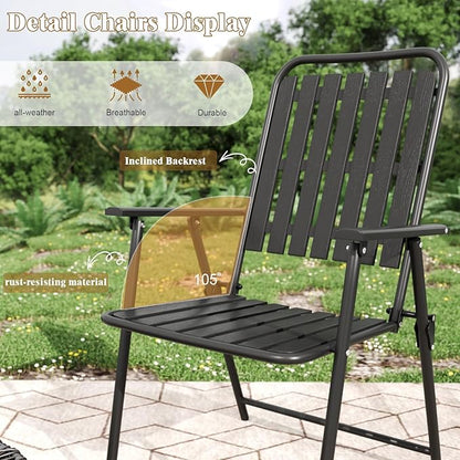 3 Piece Patio Bistro Set Folding Outdoor Dining Set for 2, Bistro Table and Chairs Set of 2 No Assembly Anti Rust Small Outdoor Bistro Sets for Lawn Backyard Balcony Poolside Deck (Black)