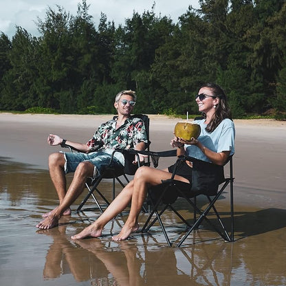 KingCamp Oversized Heavy Duty Camping Chairs 2 Pack, Padded Compact Folding Portable Chair with Cooler Cup Holder Side Pocket for Outdoor Sports Lawn Backyard Backpack Supports 300 lbs, Blue
